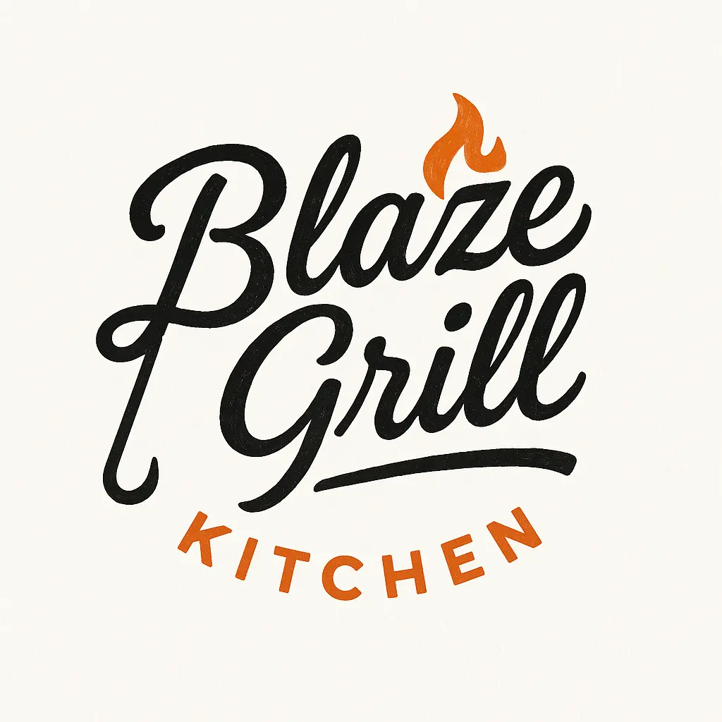 Restaurant Logo template with flame and script lettering