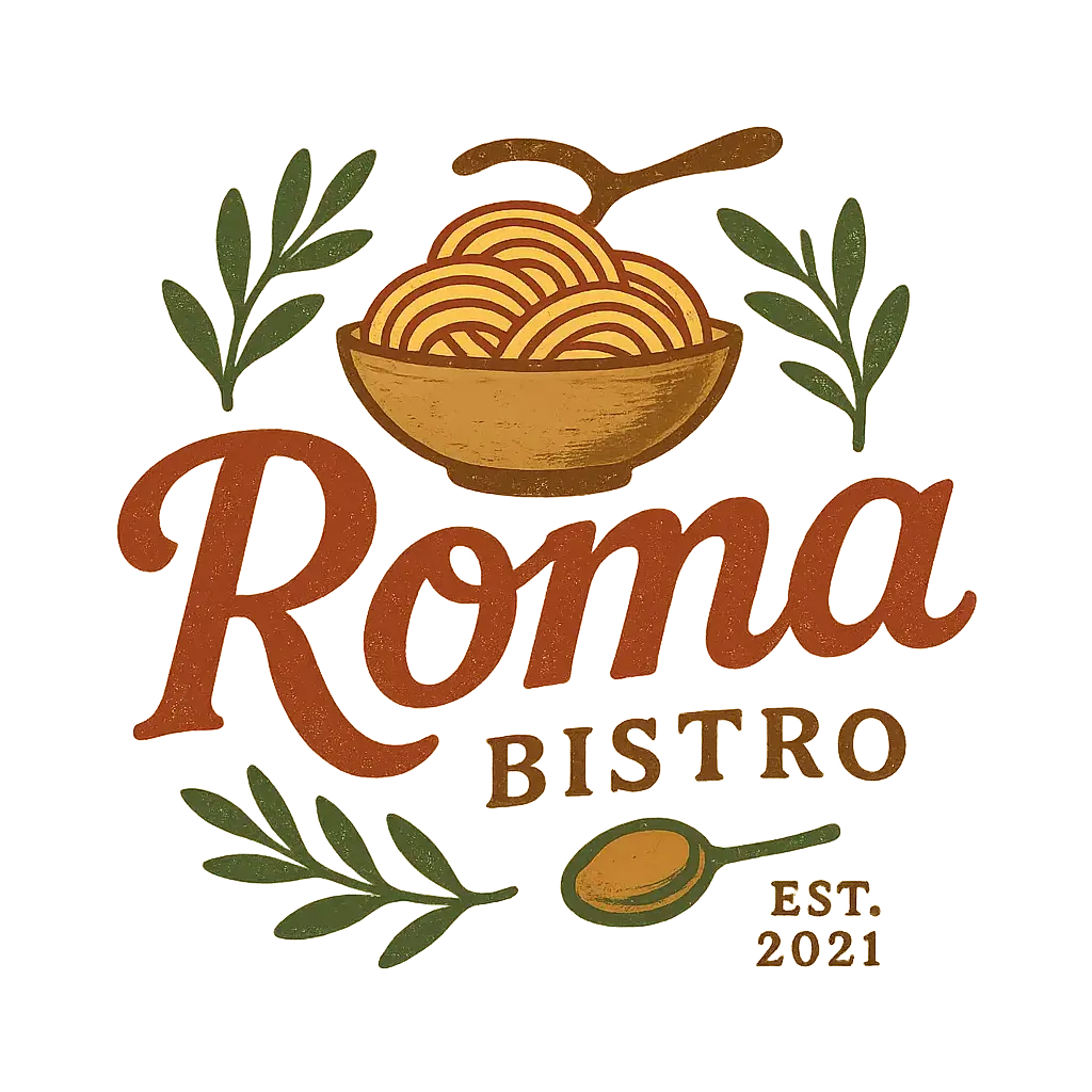 Restaurant Logo template for Roma Bistro with pasta and olive branches