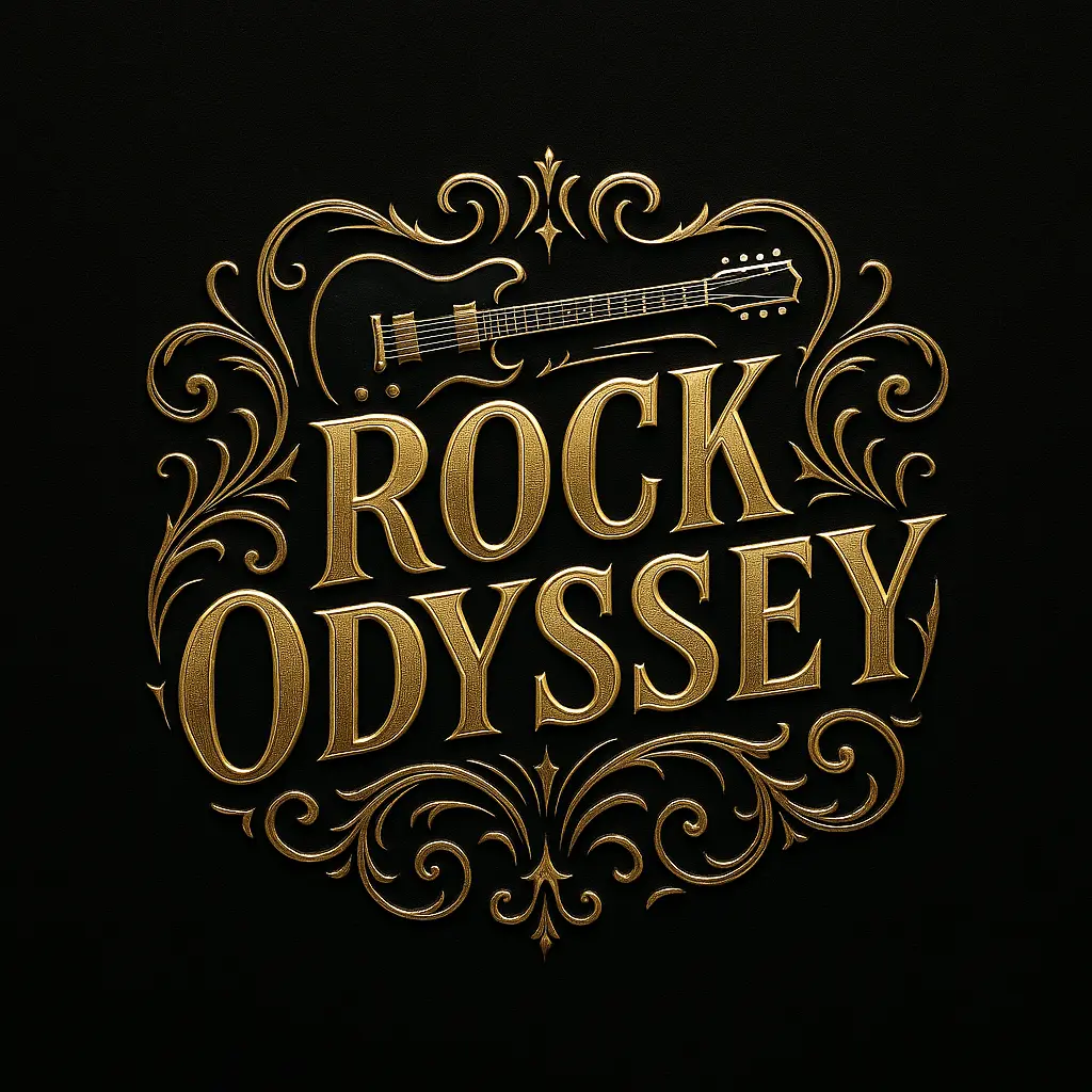 Rock Odyssey Band Logo template with guitar and metallic design