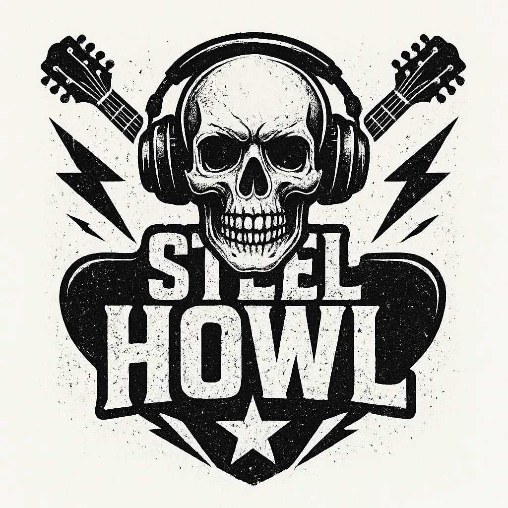 Grunge Band Logo template with skulls, guitars, and bold text