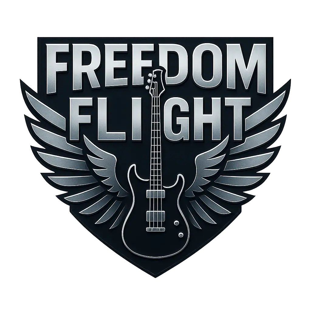 Rock Band Logo template featuring winged guitar