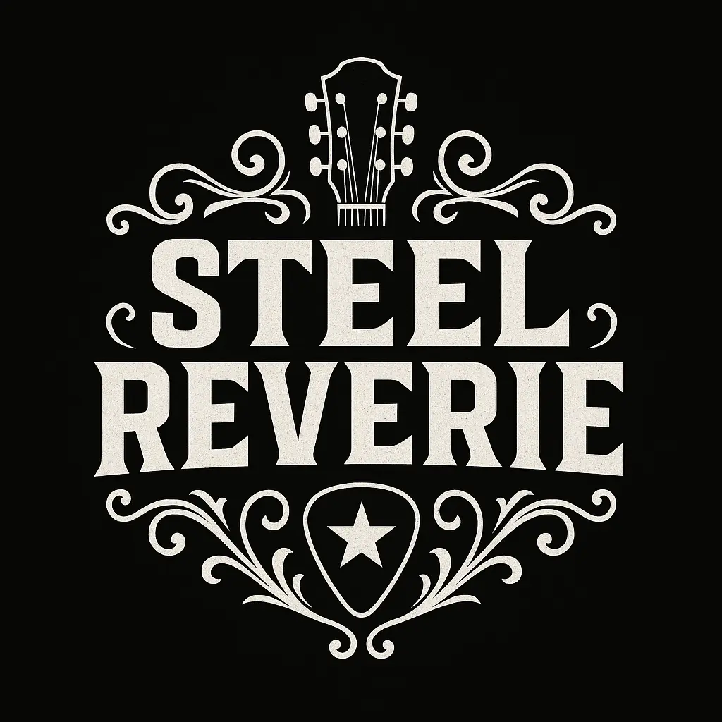Vintage Southern rock Band Logo template with guitar and scrollwork