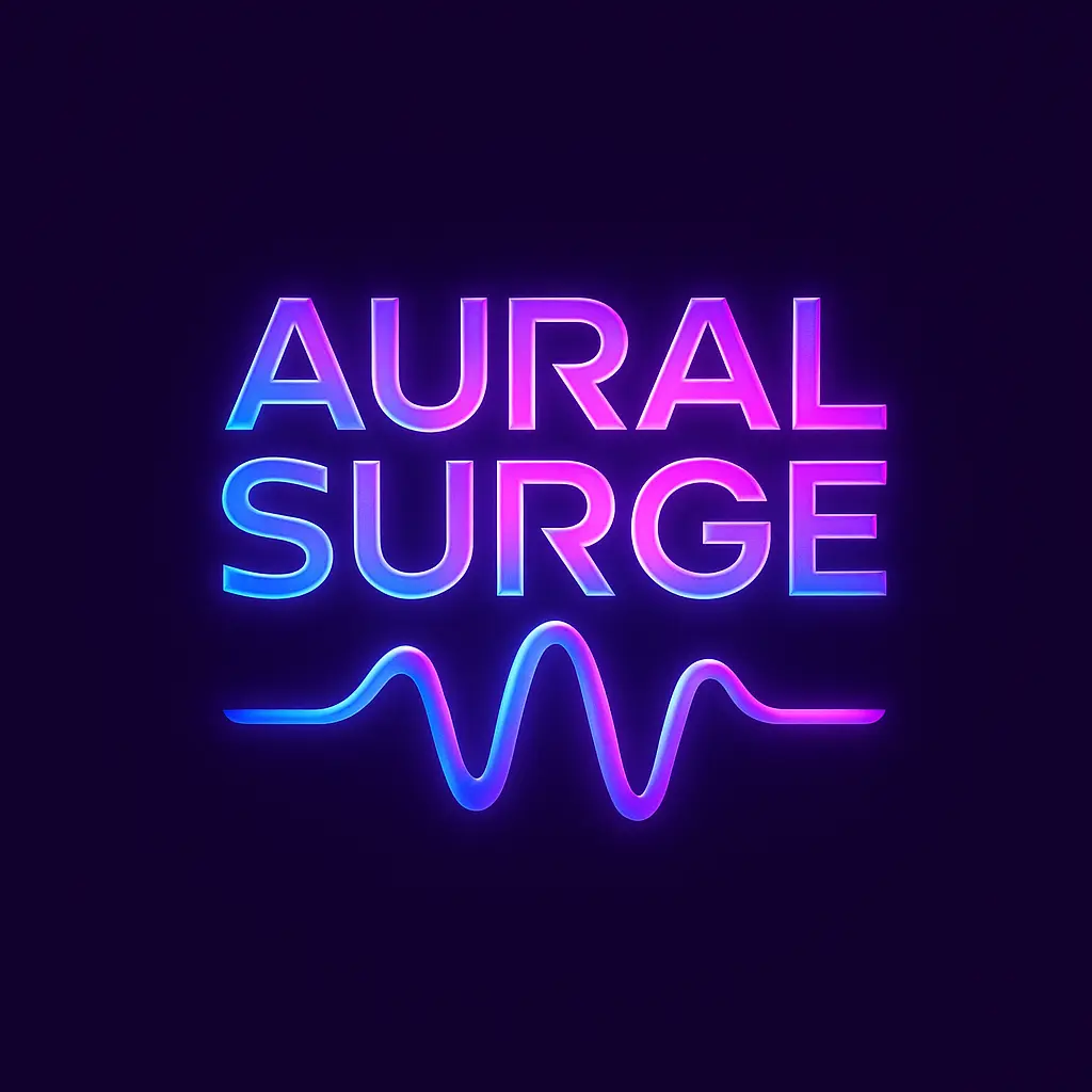 Aural Surge Band Logo template with soundwave motifs and glowing gradient colors