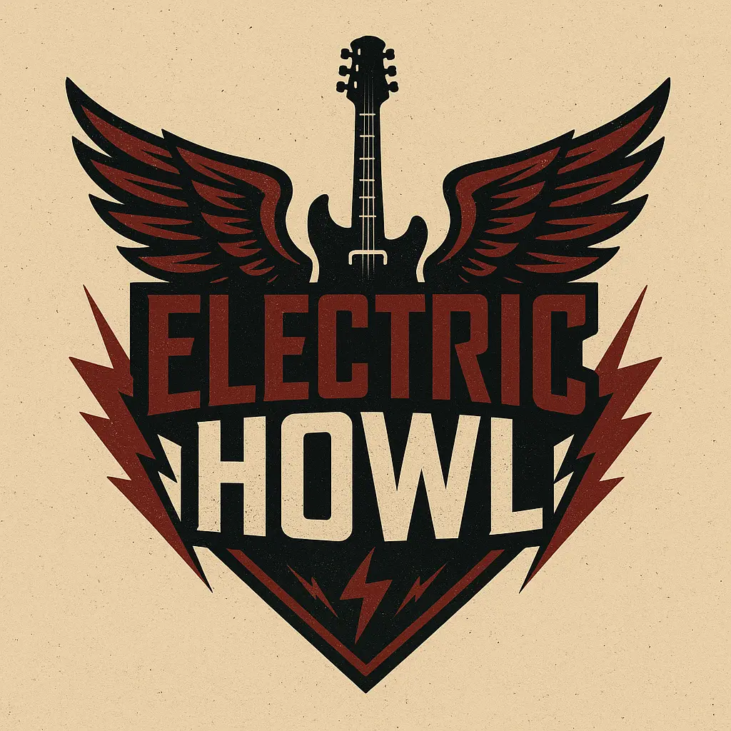 Vintage Band Logo template with guitar and bold red wings