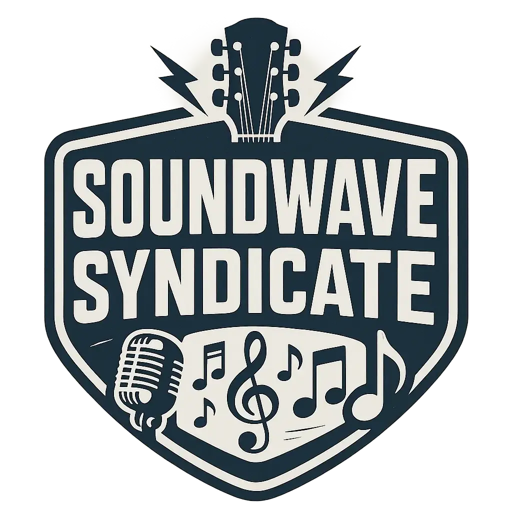 Vintage multi-genre Band Logo template with music icons and bold text