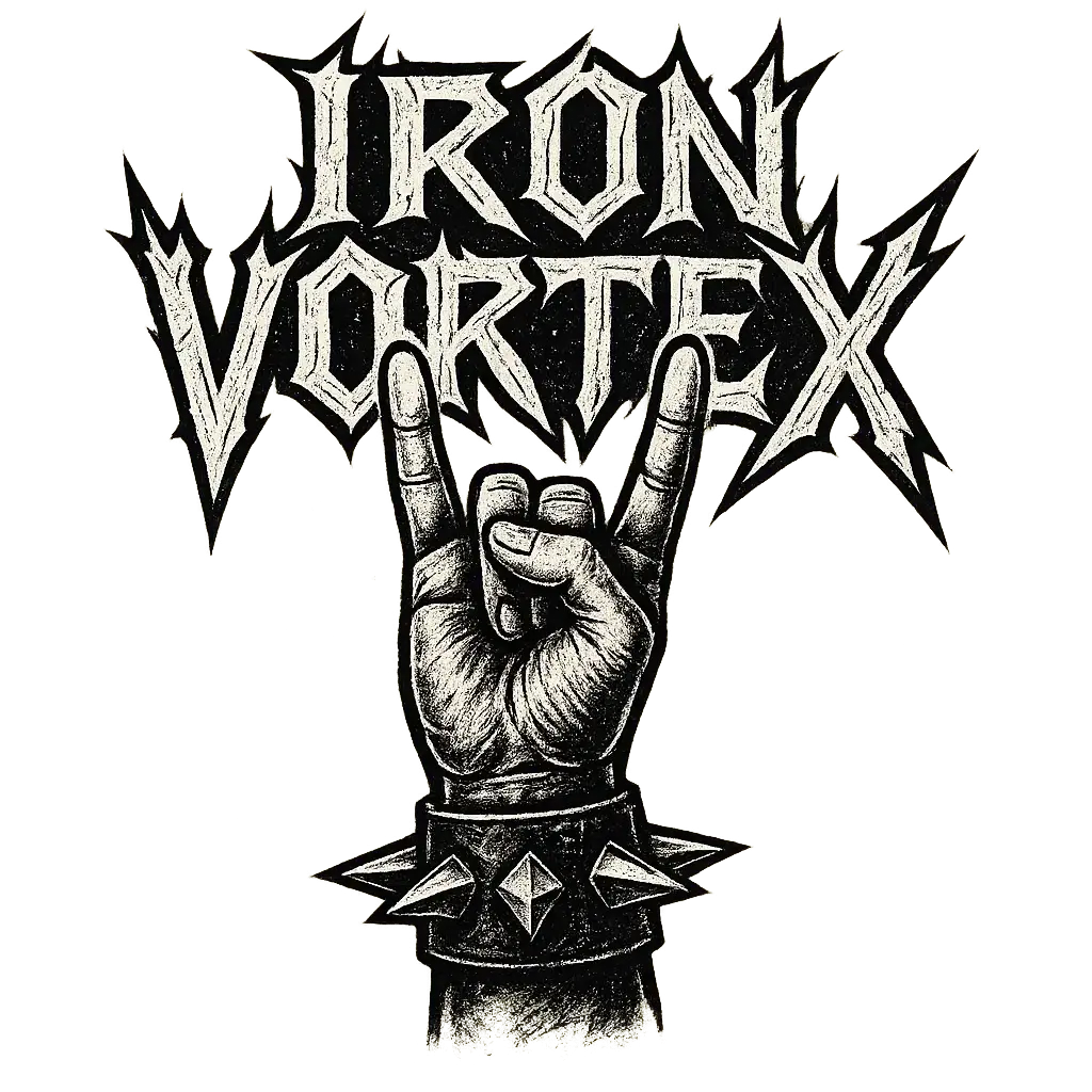 Band Logo template featuring metal hand sign with spiked wristband