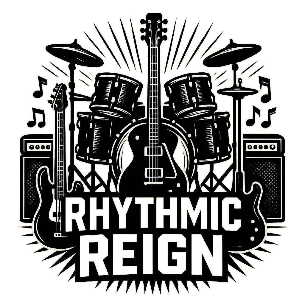 Rock Band Logo template with drums and guitars in tattoo style