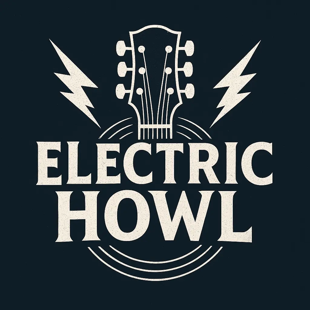 Vintage rock Band Logo template with guitar and lightning motifs