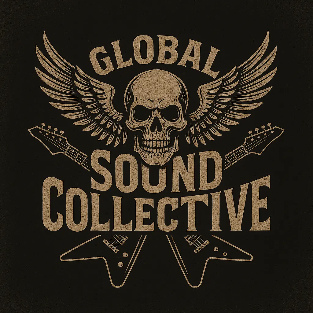 Band Logo template with crossed guitars and skull with wings