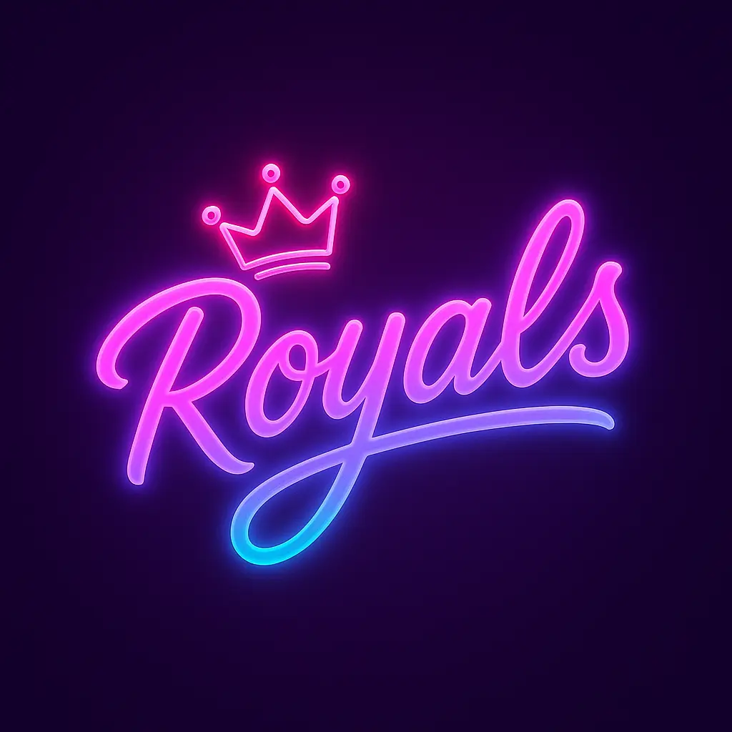 Neon Band Logo template with glowing 'Royals' text and crown