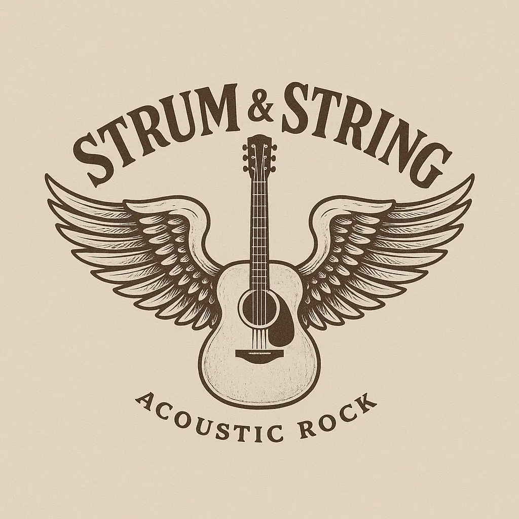 Strum & String Band Logo template with wings and guitar