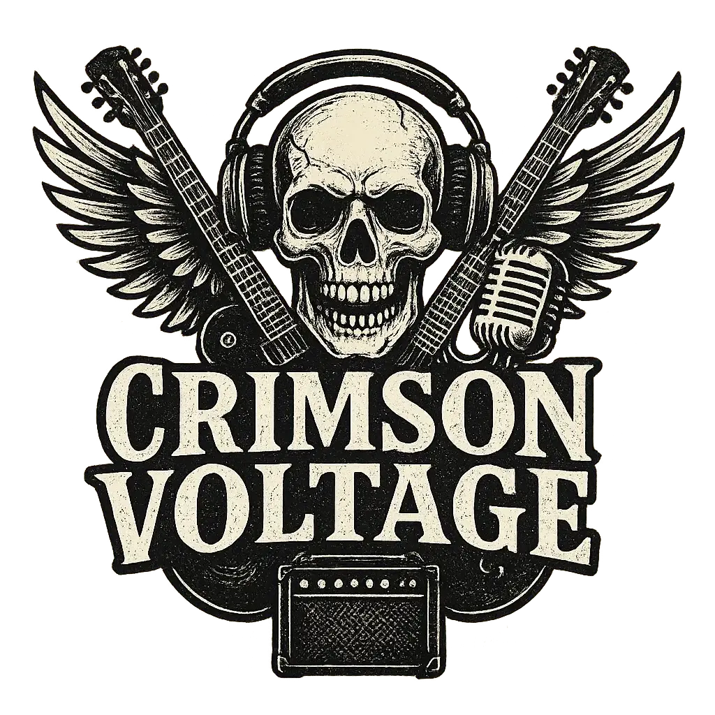 Vintage hard rock Band Logo template with guitars and skulls
