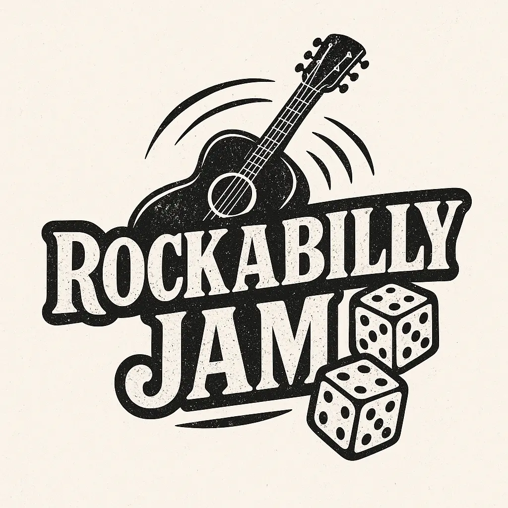 Band Logo template for retro rockabilly band featuring guitar and dice