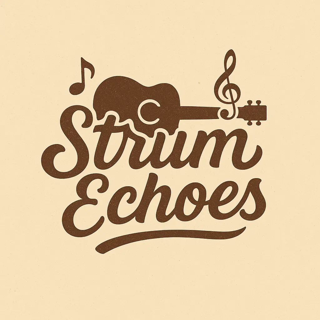 Band Logo template with acoustic guitar and elegant script