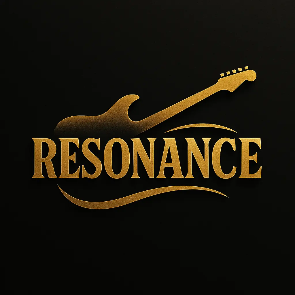 Resonance Band Logo template with dynamic guitar silhouette and bold text