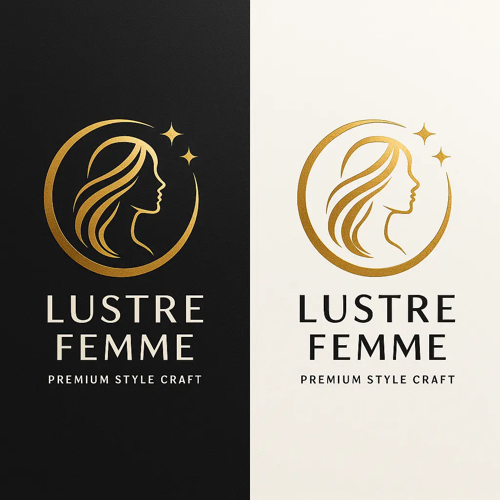 Elegant female silhouette Fashion Logo template in gold circle