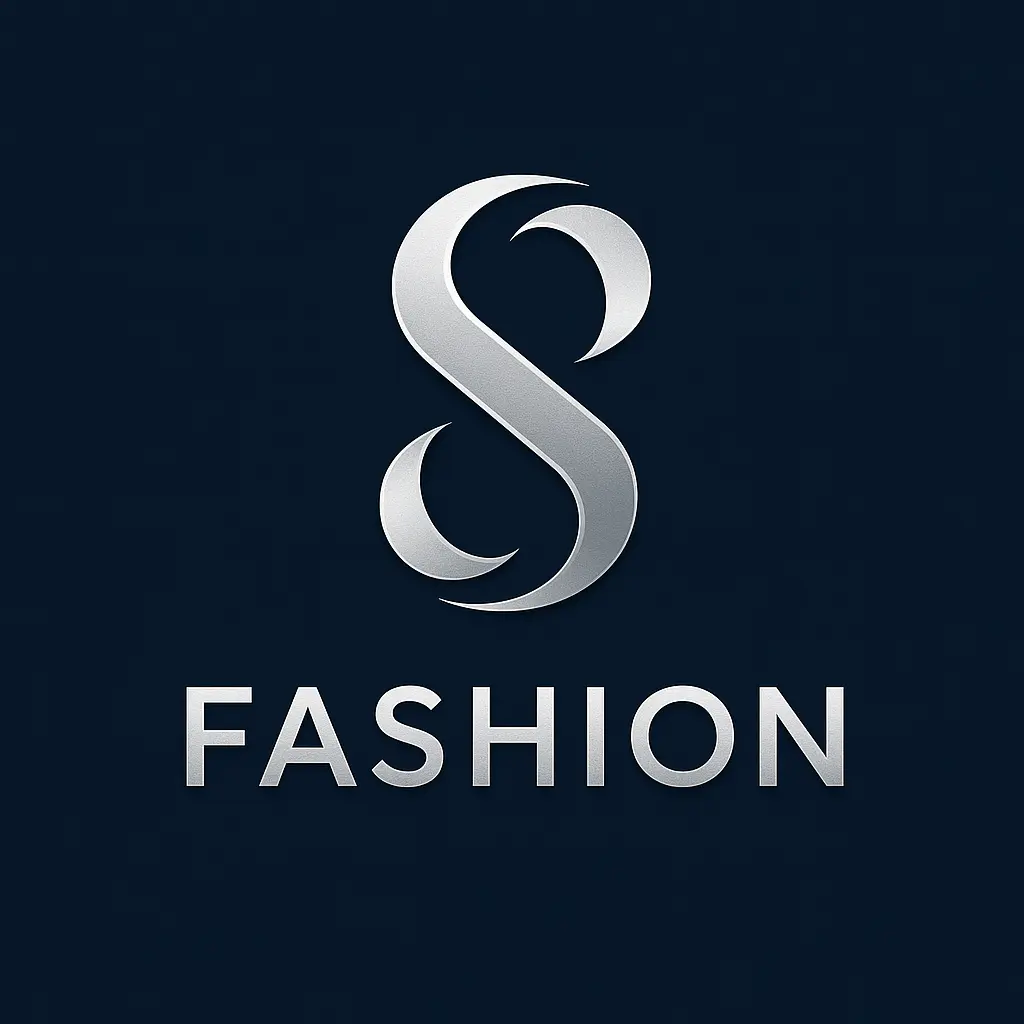 Fashion Logo template with abstract monogram in navy, silver, and white