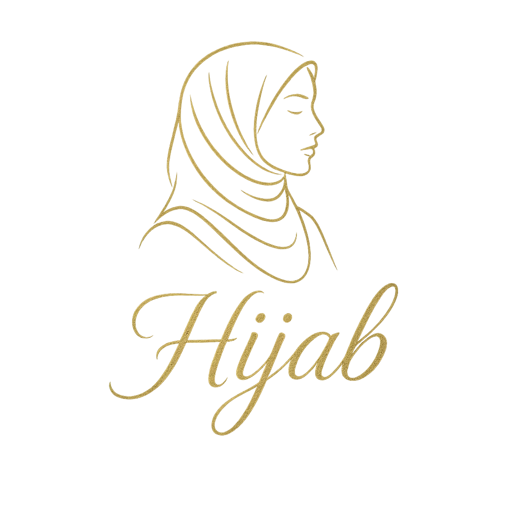 Fashion Logo template with minimalist hijab sketch in gold and black