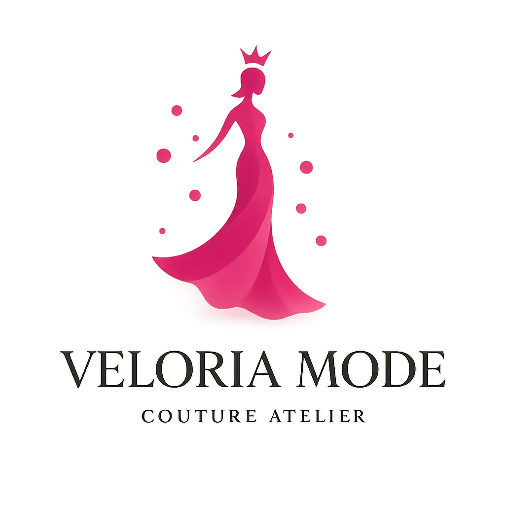 Fashion Logo template with pink dress silhouette and elegant text