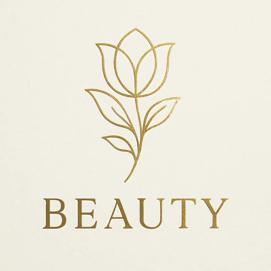 Beauty Logo template with elegant flower design and gold accents