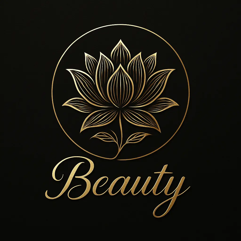 Beauty Logo template featuring gold lotus flower with elegant script