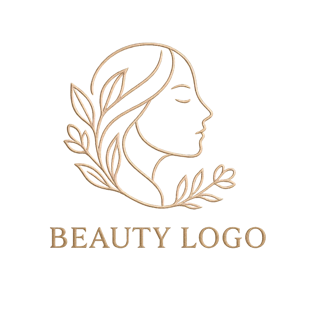 Beauty Logo template with elegant female profile and botanicals