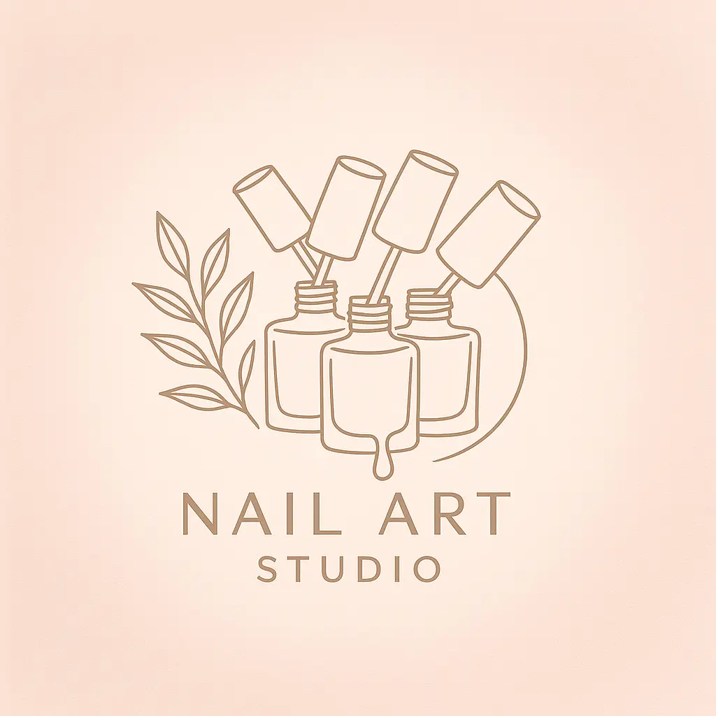 Beauty Logo template featuring nail polish bottles and botanical design.