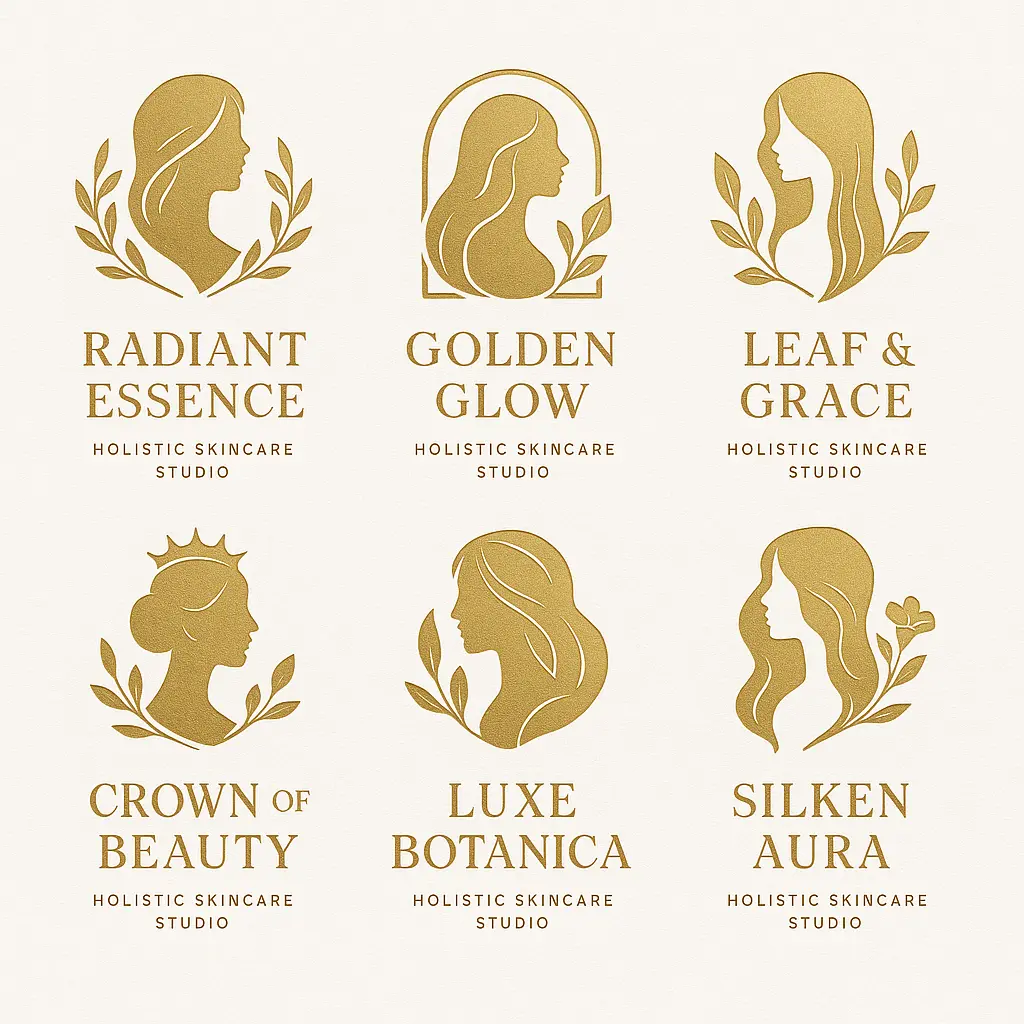 Elegant female silhouette Beauty Logo template in gold tones