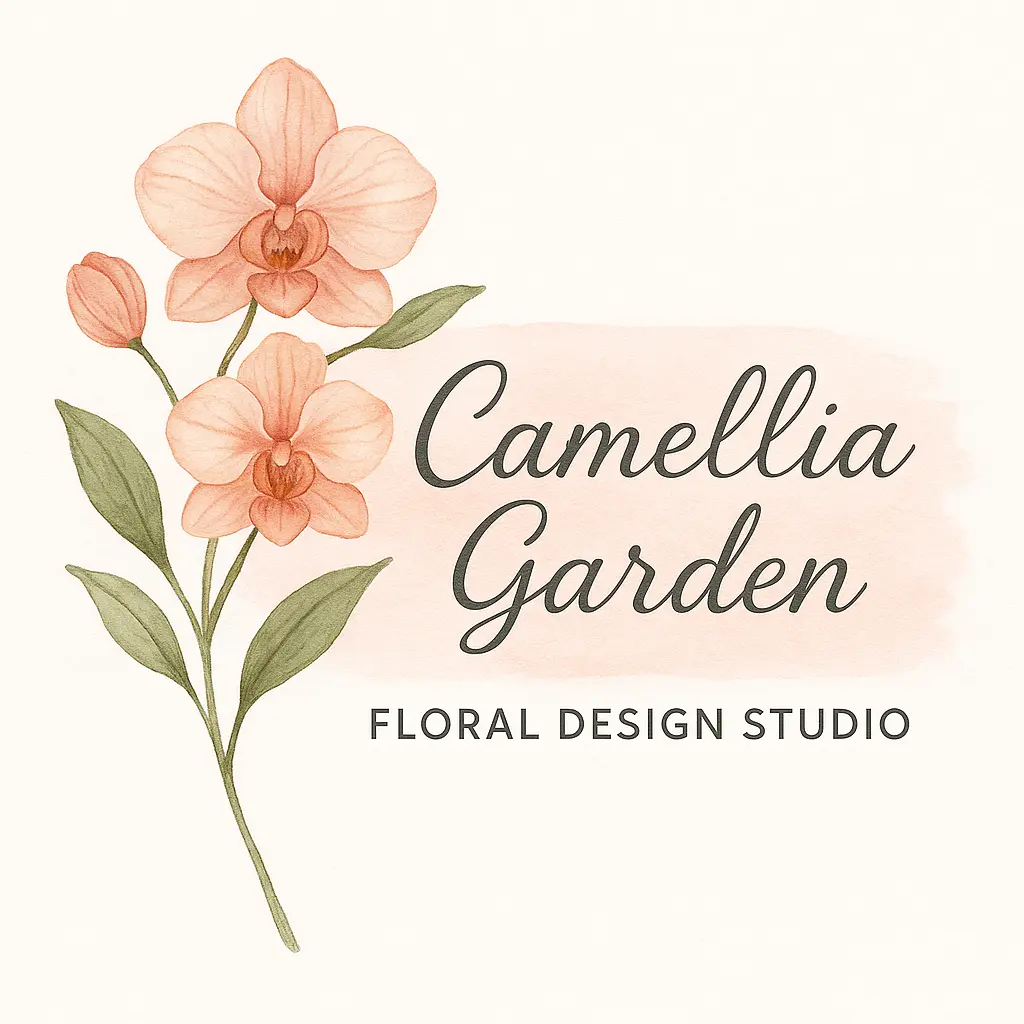 Beauty Logo template with orchid and pink watercolor wash