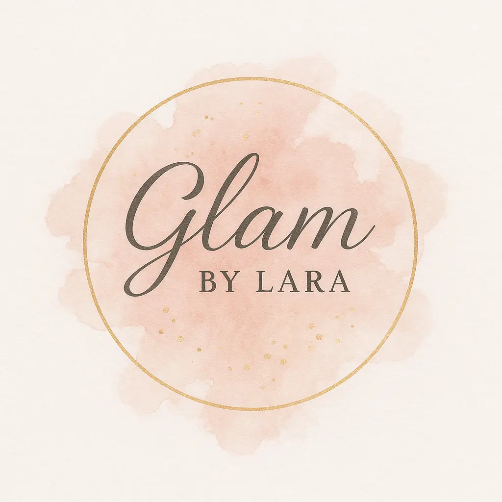 Beauty Logo template with elegant pink watercolor splash and gold accents