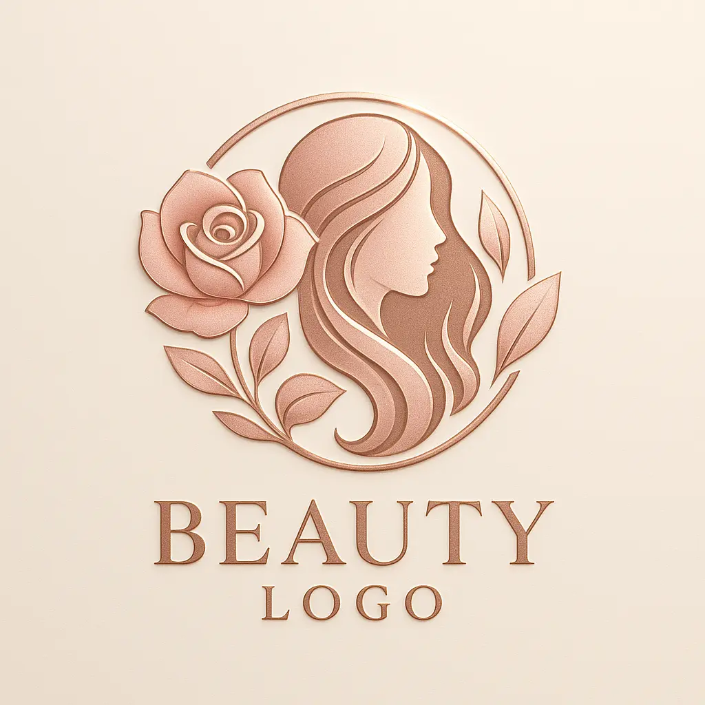 Elegant floral Beauty Logo template with rose gold tones