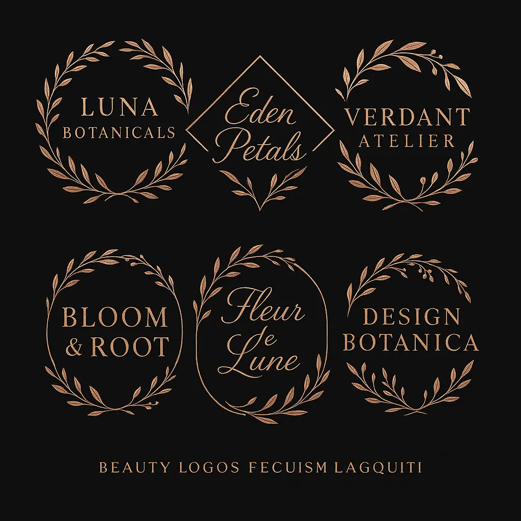 Elegant floral Beauty Logo template in rose gold and black