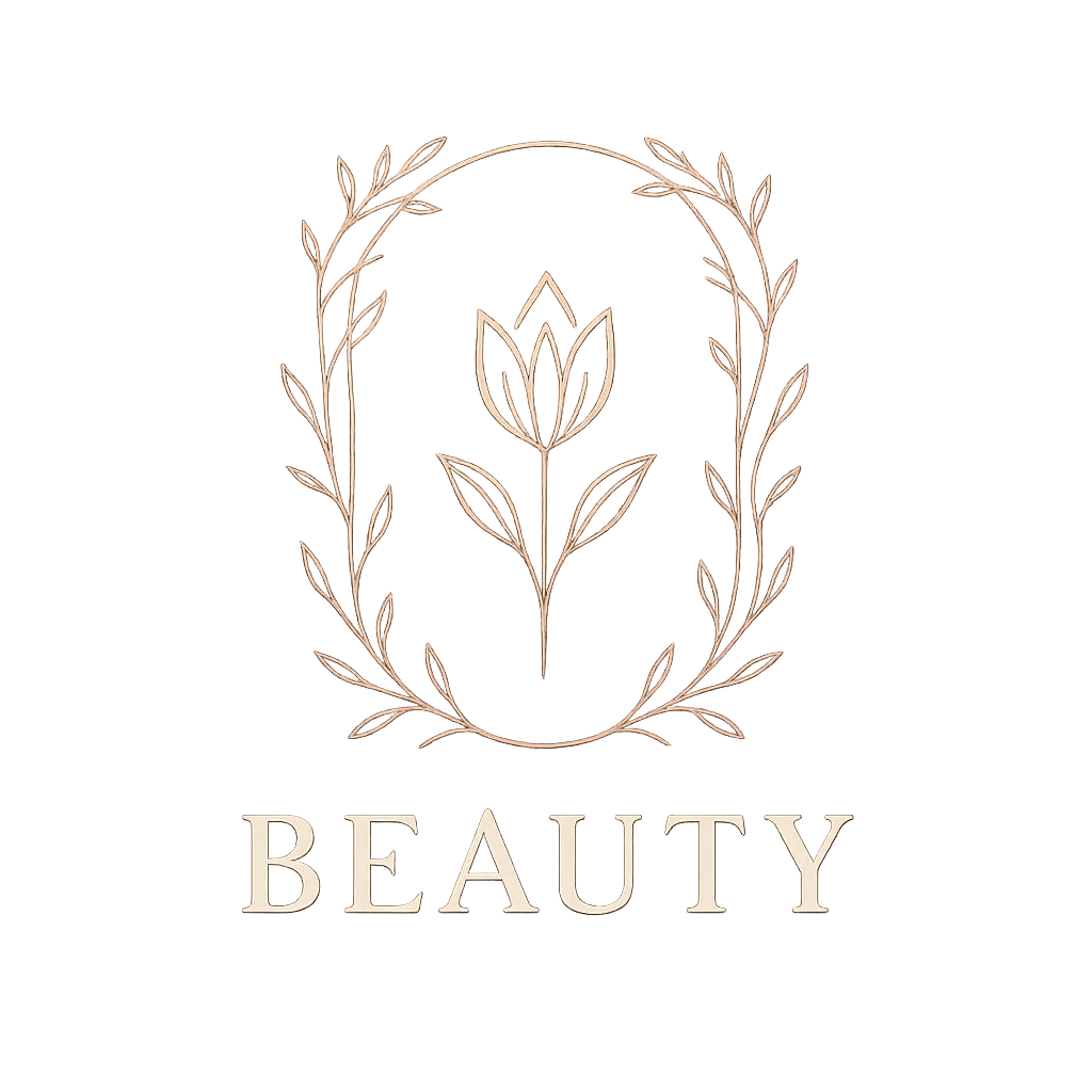 Beauty Logo template with elegant floral design and rose gold accents