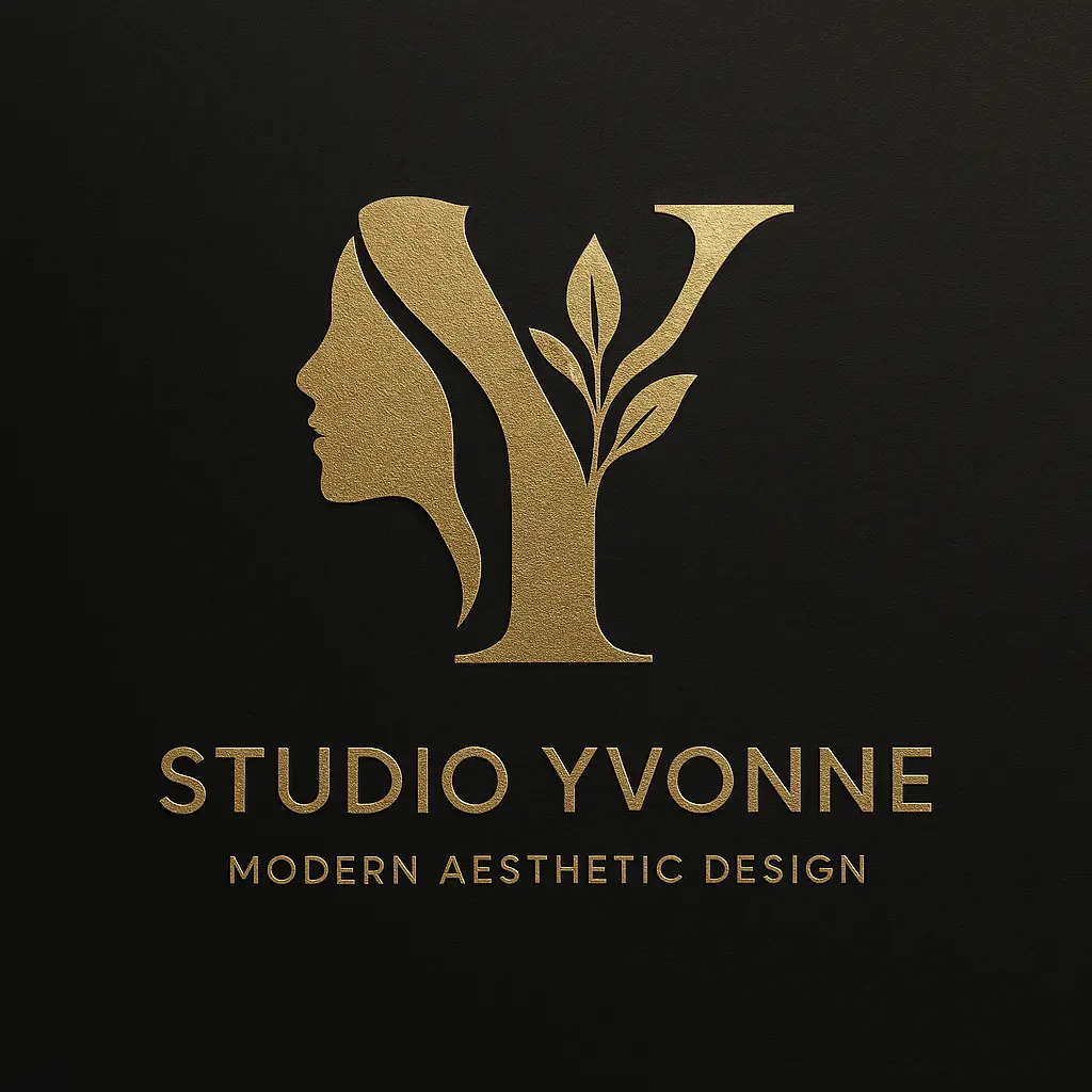 Beauty Logo template with gold Y and floral female silhouette