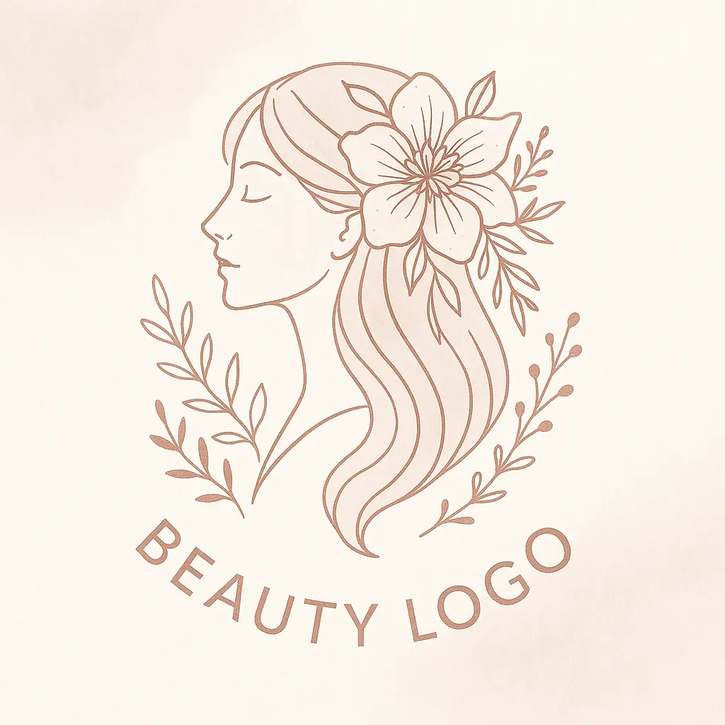 Beauty Logo template featuring minimalist floral design with elegant female profile