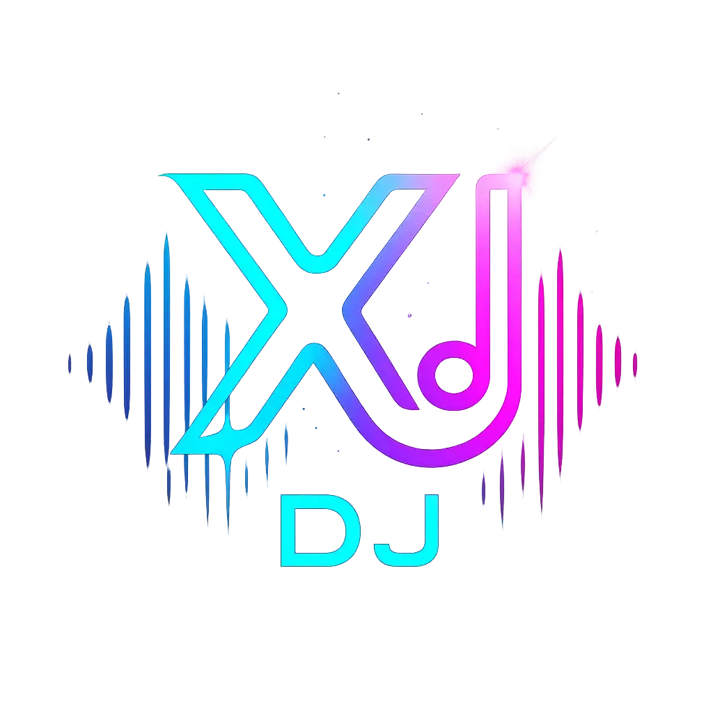 Stylized DJ Logo template with neon gradient and sound wave elements