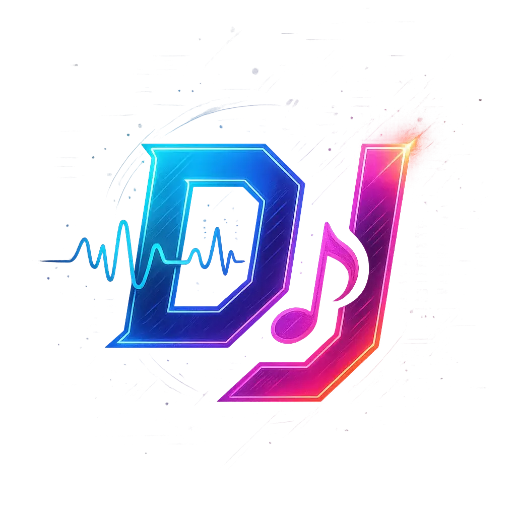 Stylized DJ Logo template with neon gradient and sound wave elements
