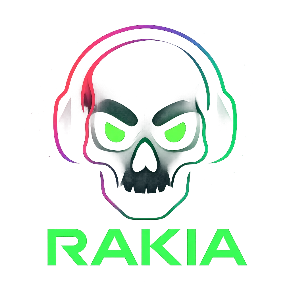 DJ Logo template with 3D skull and neon green glowing eyes