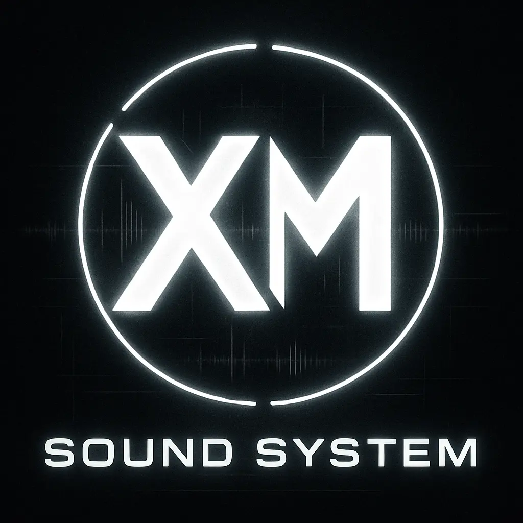 Monochrome DJ Logo template with XM monogram and sound motif