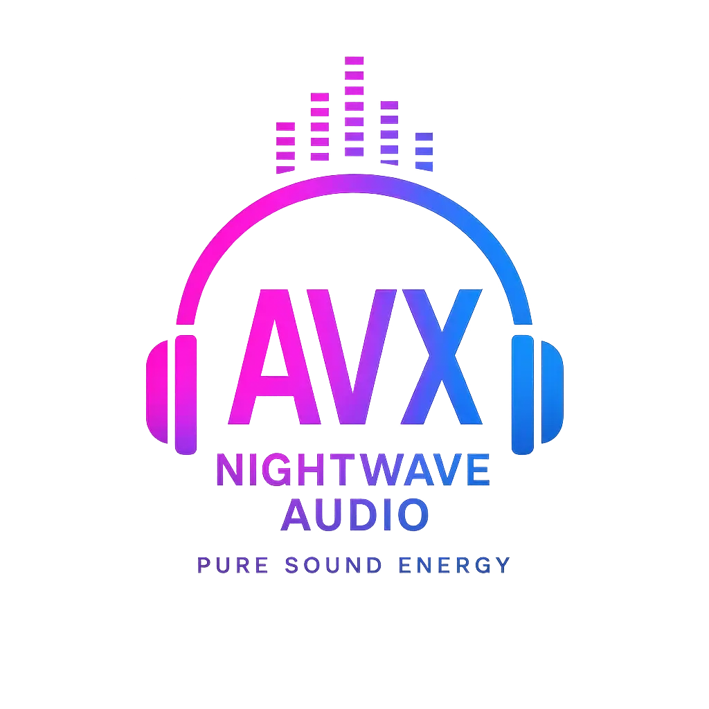 Modern DJ Logo template with AVX headphones and equalizer bars