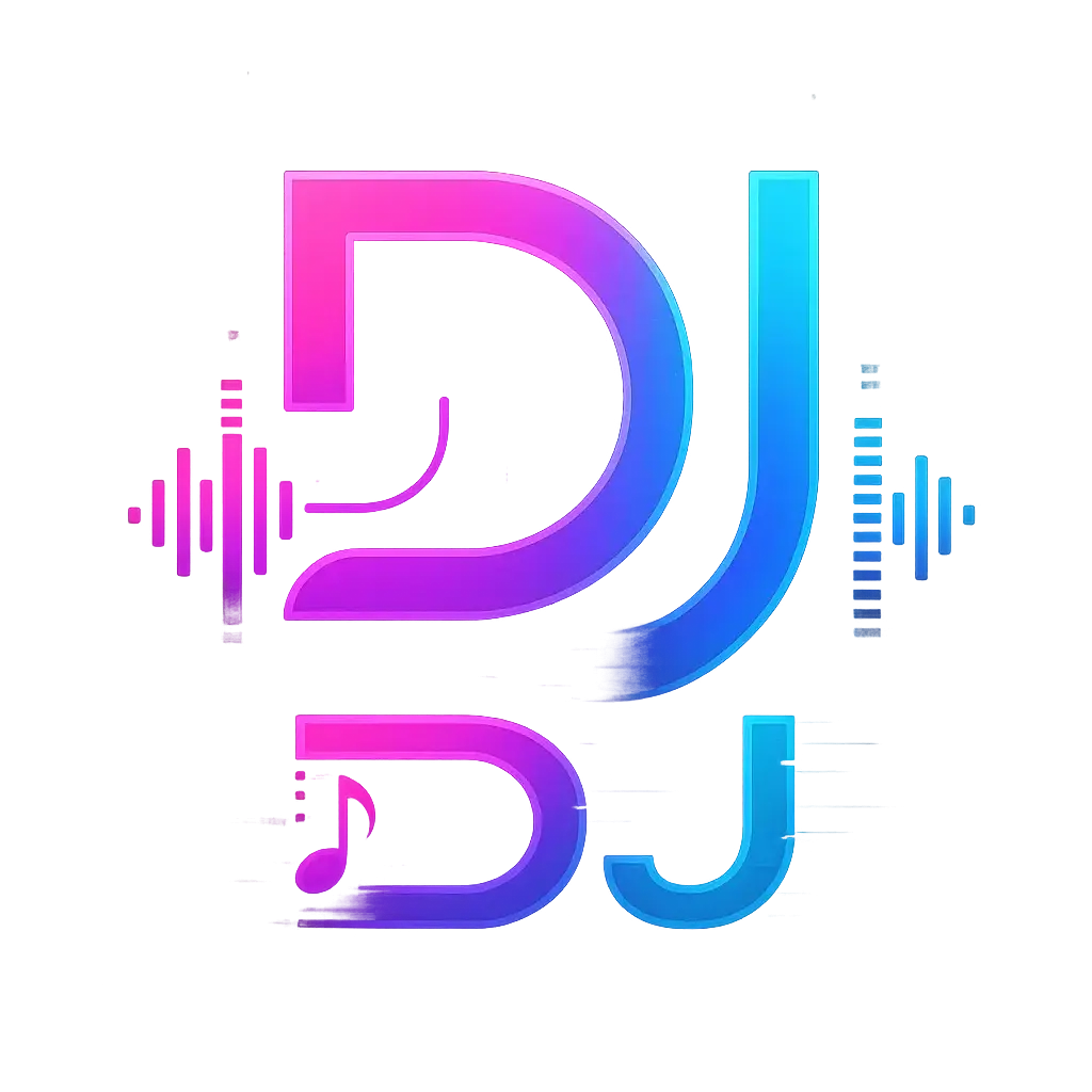 DJ Logo template with neon gradient and sound wave design