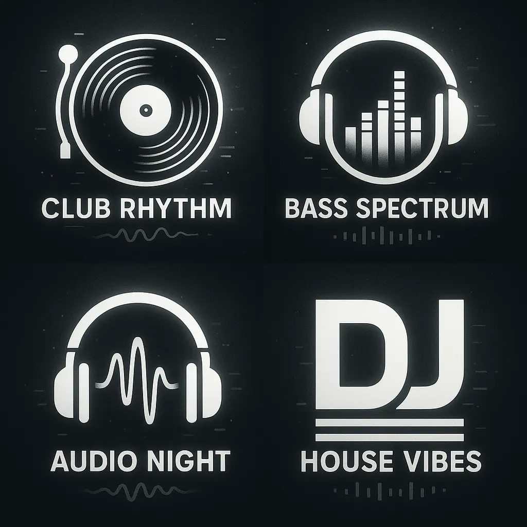 Minimalist DJ Logo template with vinyl, headphones, and initials