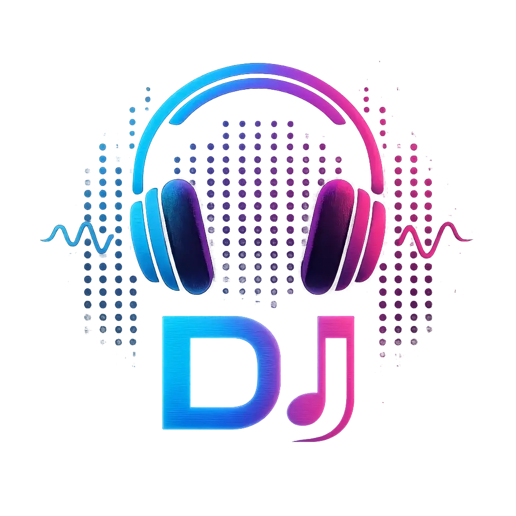 DJ Logo template with headphones and sound waves