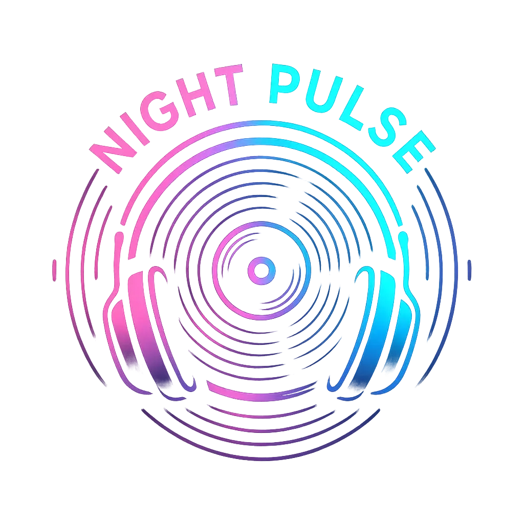 Neon DJ Logo template with record and headphones