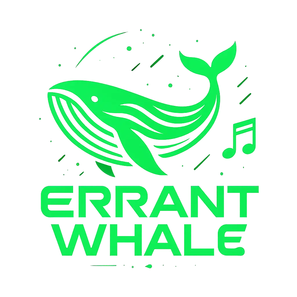 DJ Logo template with neon green whale icon and futuristic font