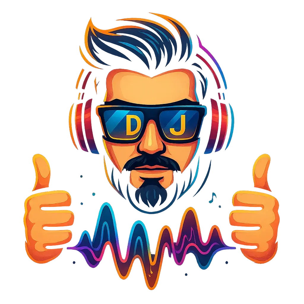DJ Logo template with avatar, headphones, and waveforms