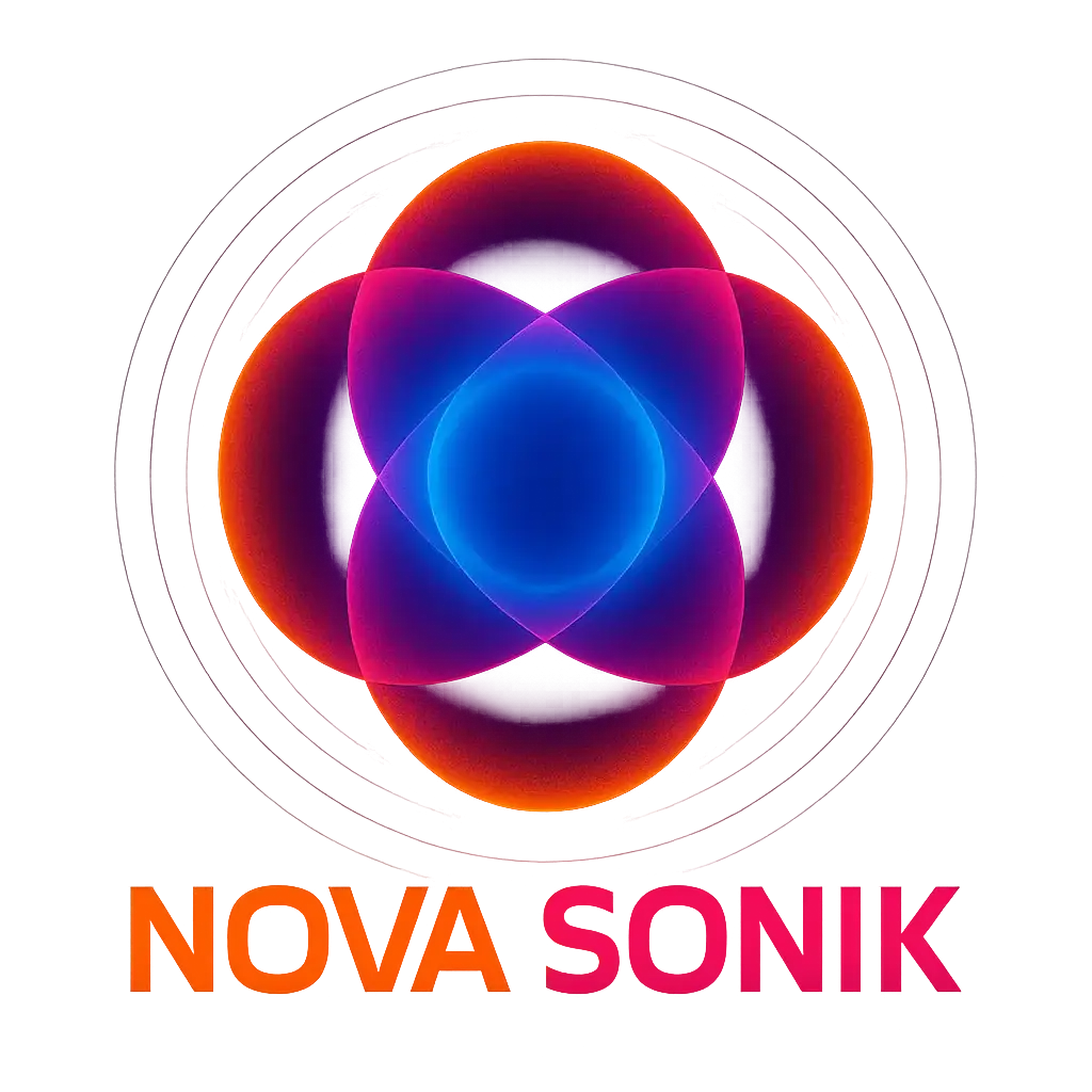 Energetic neon DJ Logo template with glowing ellipses and bold text