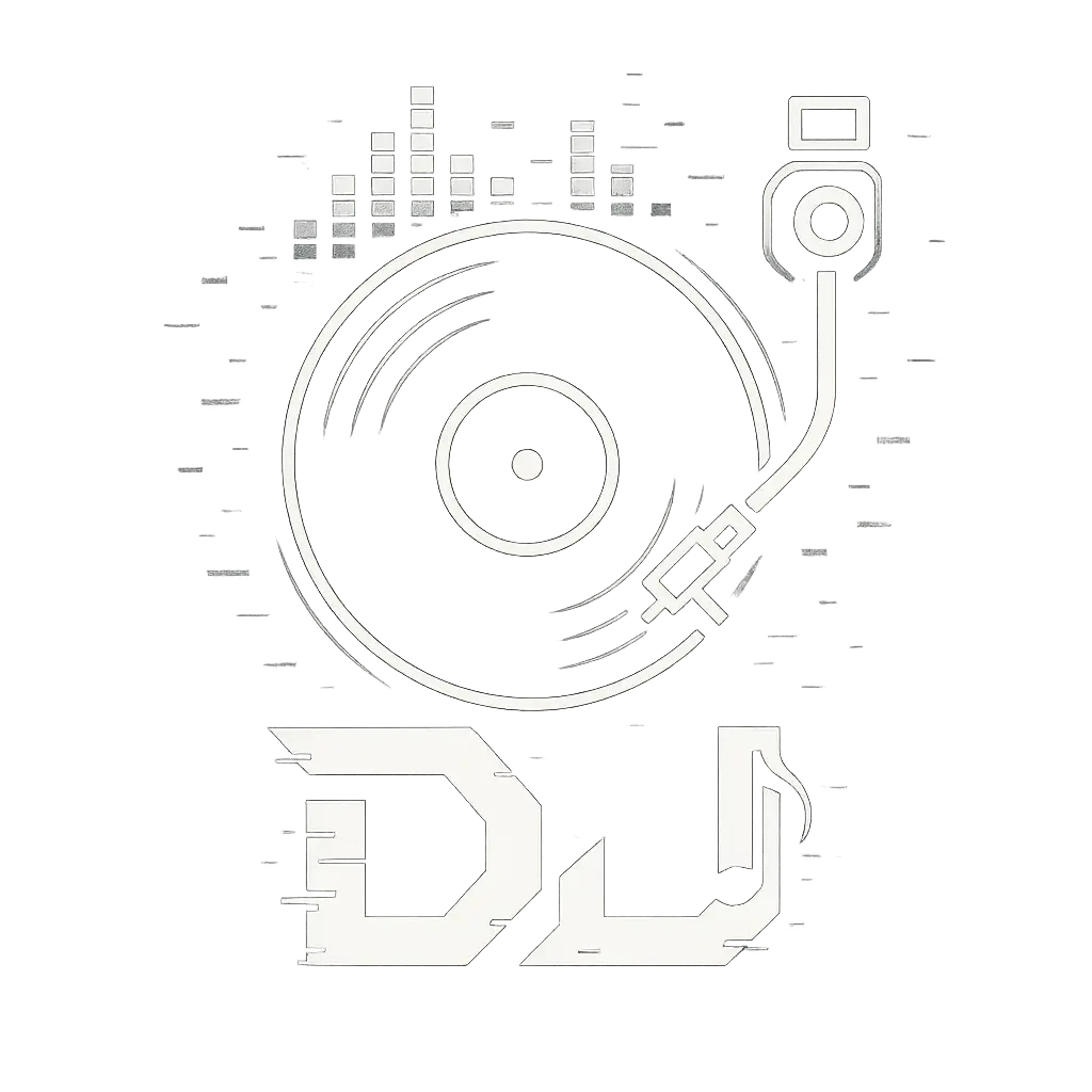 DJ Logo template featuring vinyl record and equalizer bars