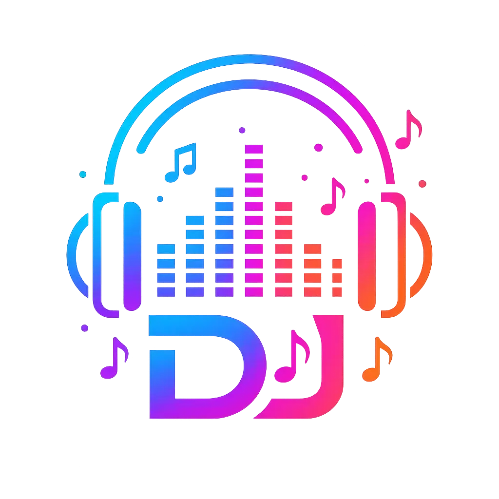 DJ Logo template with headphones and sound equalizer
