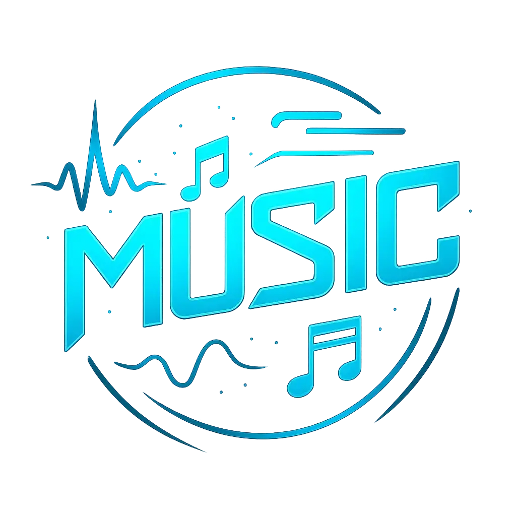 Monochrome DJ Logo template with stylized 'MUSIC' text